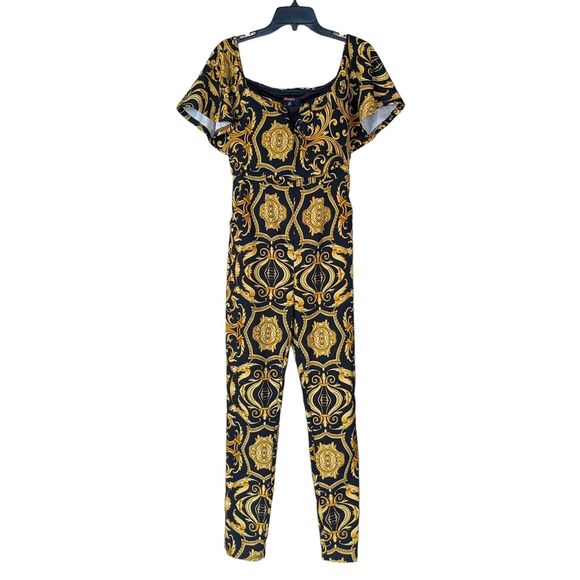Jumpsuit Tapestry Print Off Shoulder Bodysuit - Picture 2 of 9